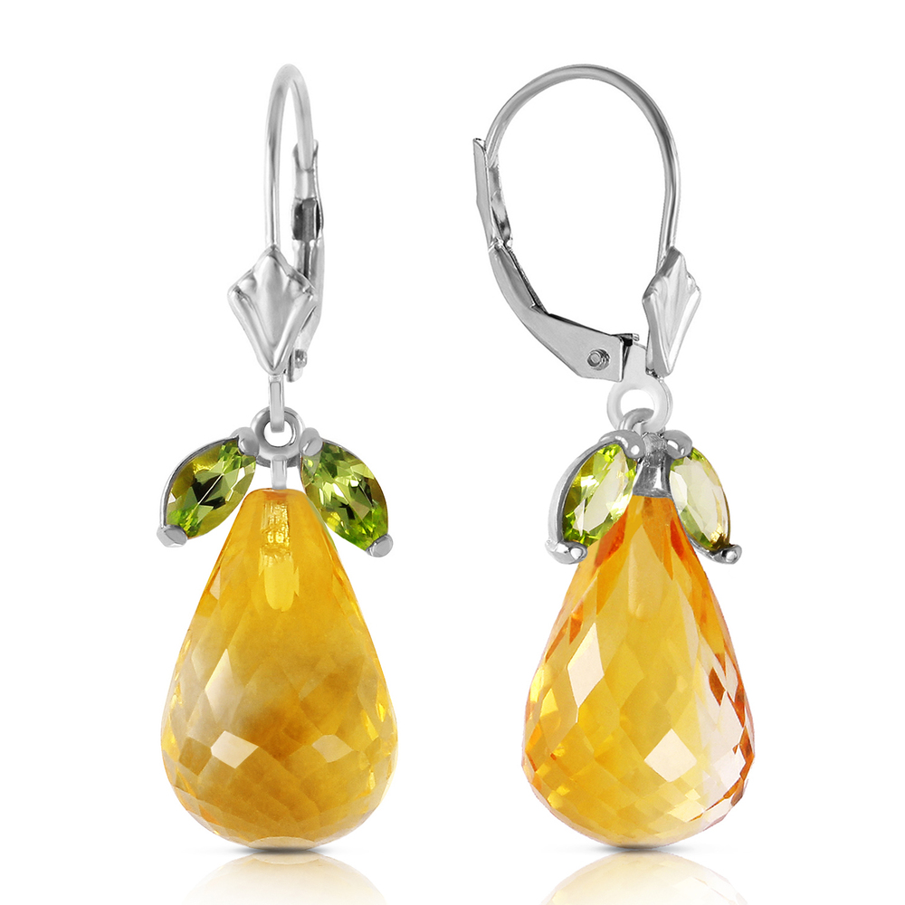 14K. GOLD LEVER BACK EARRINGS WITH PERIDOTS & CITRINES (White Gold)
